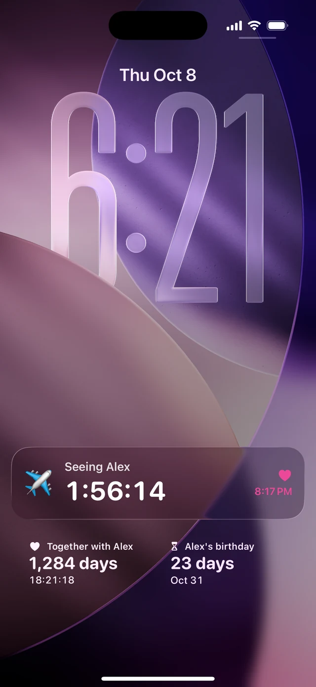 Duotone live countdown and widgets on an iPhone Lock Screen